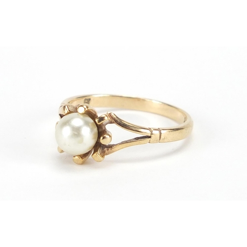 2812 - 9ct gold simulated pearl ring, size N, approximate weight 1.9g
