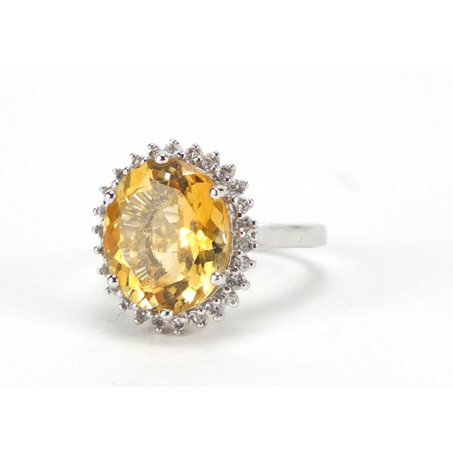 2801 - 9ct white gold citrine and clear stone ring, size N, approximate weight 6.0g
