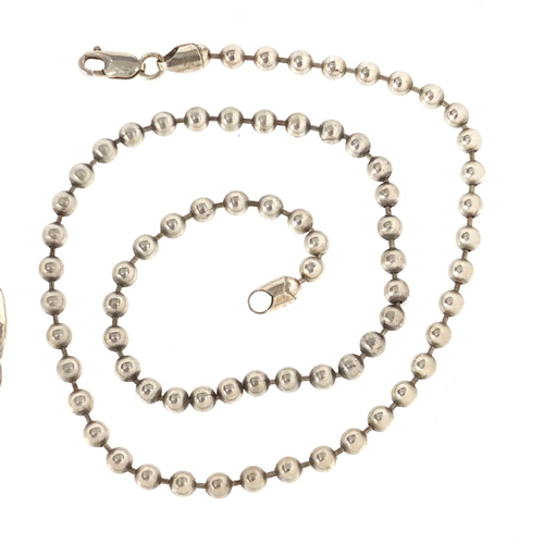 2845 - Gentleman's silver bracelet and silver bead necklace, the necklace 48cm in length, approximate weigh... 