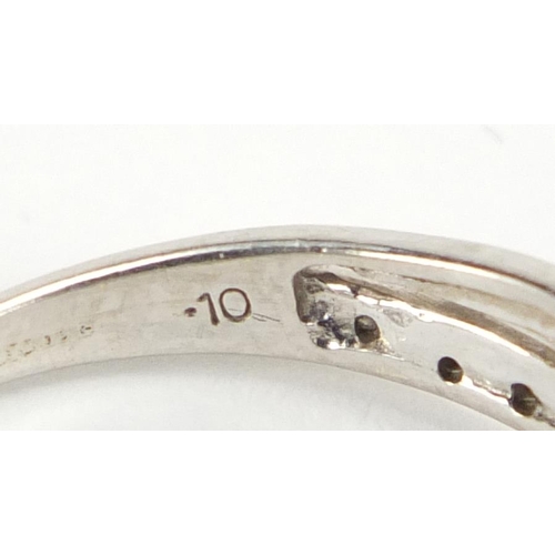 2635 - 9ct white gold diamond crossover half eternity ring, size O, approximate weight 2.1g