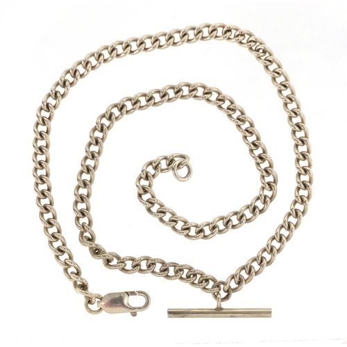 2833 - Silver watch chain necklace with T-bar, 44cm in length, approximate weight 35.7g