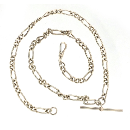 2809 - Silver Figaro link watch chain with T-bar, 50cm in length, approximate weight 33.1g