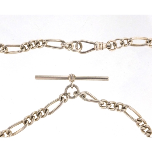 2809 - Silver Figaro link watch chain with T-bar, 50cm in length, approximate weight 33.1g