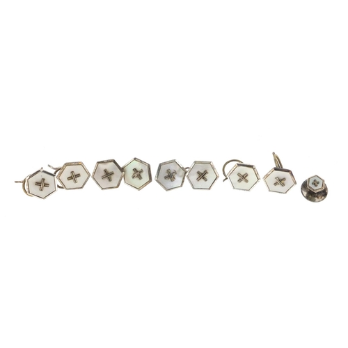 2856 - Part set of Art Deco silver and Mother of Pearl buttons, cuff links and studs