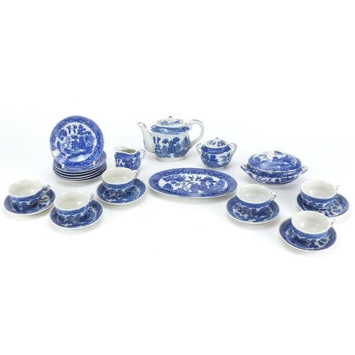 113 - Japanese blue and white porcelain child's dinner set, boxed