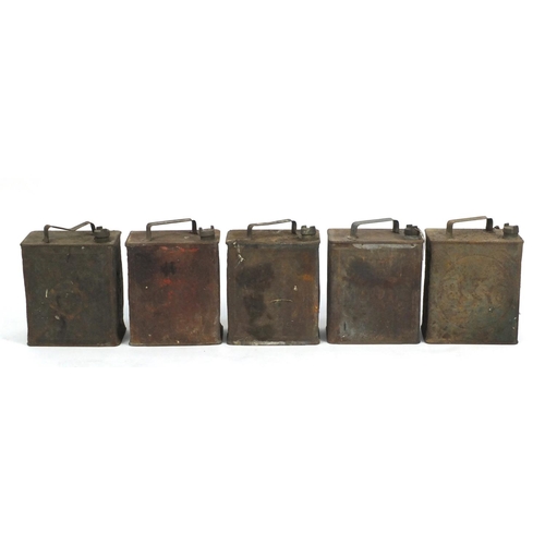 175 - Five vintage fuel cans including Shell, BP and Esso