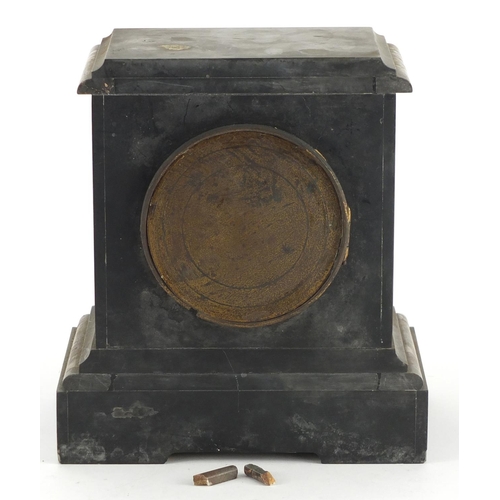 82 - Victorian black slate and marble mantel clock, the enamelled dial marked Payne & Allen Tunbridge Wel... 