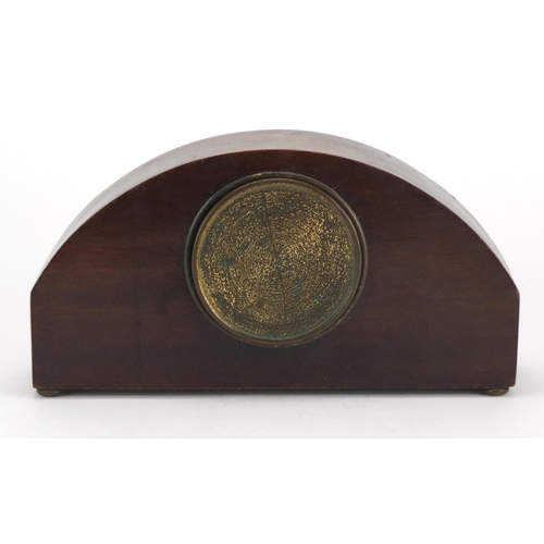 76 - Edwardian inlaid mahogany mantel clock with silvered dial