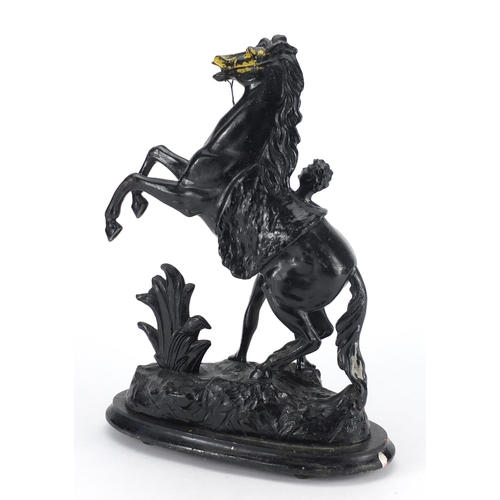 87 - Spelter marly horse and trainer, 42cm high