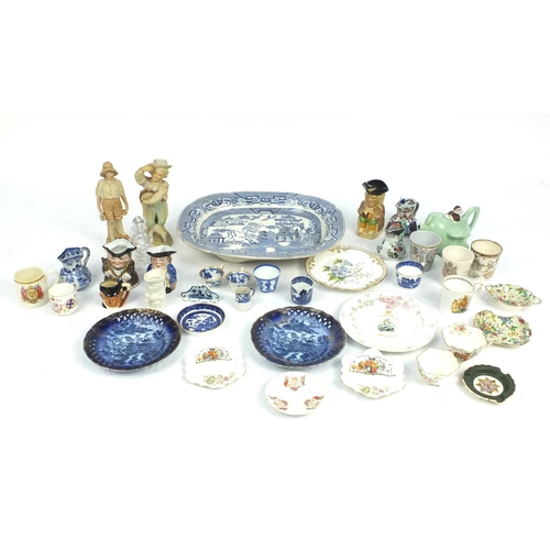 525 - Victorian and later china including a blue and white Willow pattern meat platter, Masons Imari jugs,... 