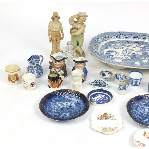 525 - Victorian and later china including a blue and white Willow pattern meat platter, Masons Imari jugs,... 