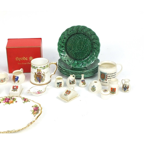 164 - China including W H Goss crested vases, Royal Albert Old Country Rose plates, Victorian Sunderland l... 