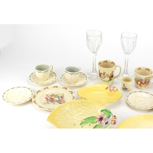 351 - China and glassware including Royal Doulton Bunnykins , Carlton Ware and Susie Cooper cups and sauce... 