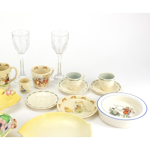 351 - China and glassware including Royal Doulton Bunnykins , Carlton Ware and Susie Cooper cups and sauce... 