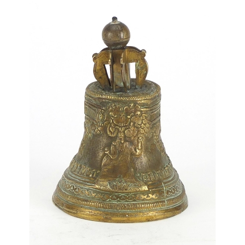 609 - Chinese bronze bell, 13.5cm high