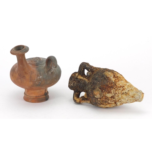 341 - Two Roman style terracotta vessels, the largest 16cm in length