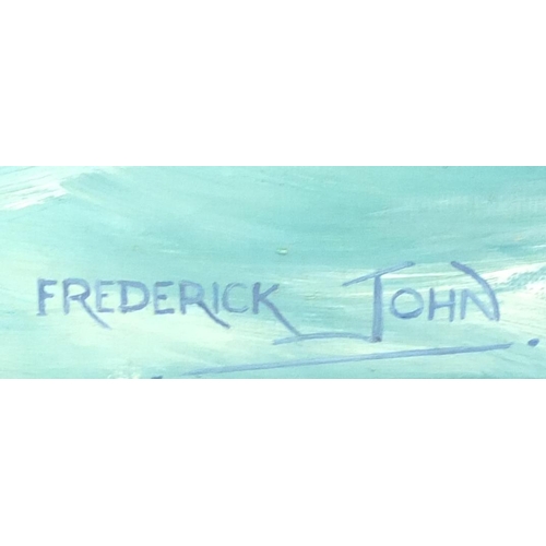292 - Frederick John - Clipper ship on choppy seas, Ariel, oil on canvas framed, 75cm x 60cm