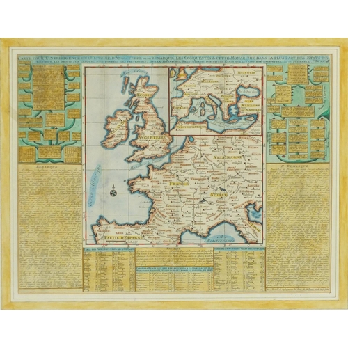 329 - 18th century hand coloured map of Europe, mounted and framed, 46cm x 36cm