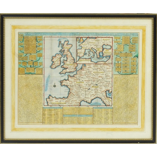 329 - 18th century hand coloured map of Europe, mounted and framed, 46cm x 36cm