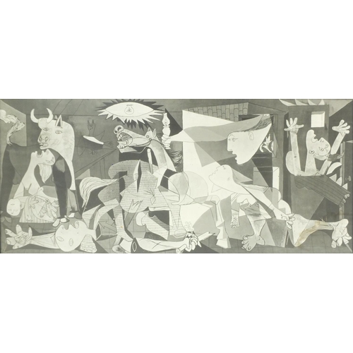 306 - Surreal figures, black and white print, framed, 98cm x 40cm