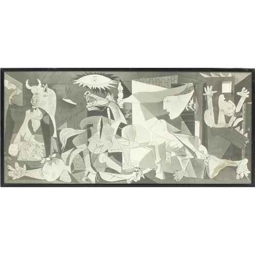 306 - Surreal figures, black and white print, framed, 98cm x 40cm