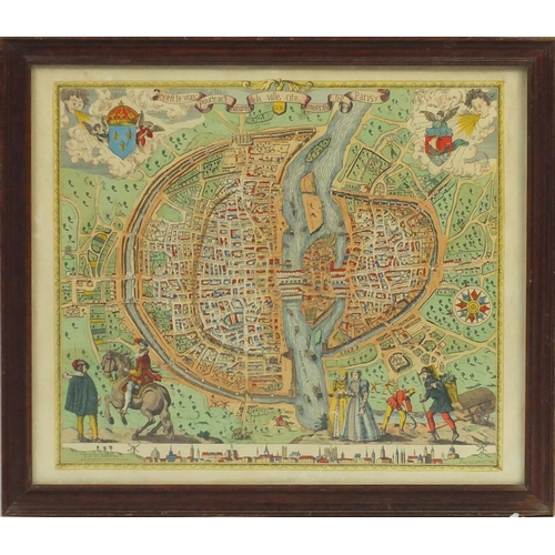 328 - 19th century Rossingol hand coloured map of Paris, stamped M M to the lower right corner, framed, 56... 