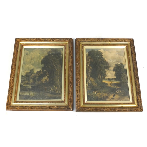 331 - After Constable - Pastoral scene and watermill, pair of prints, mounted and framed, each 49.5cm x 36... 