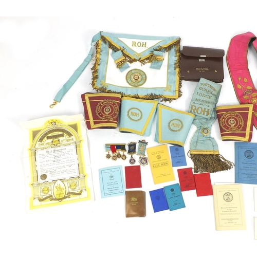 721 - Masonic regalia including sashes and books