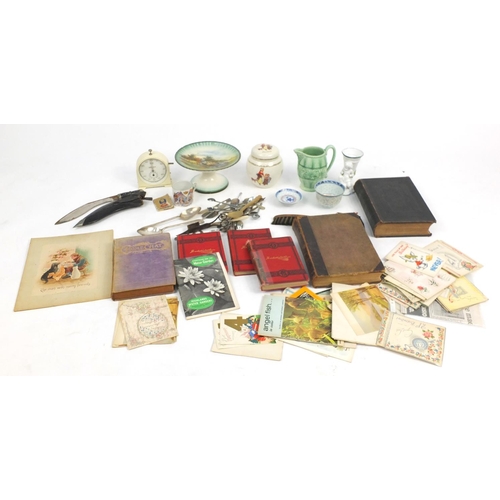 574 - Miscellaneous items including a Smith's seconds timer, postcards, silver plated cutlery, Sylvac jug ... 