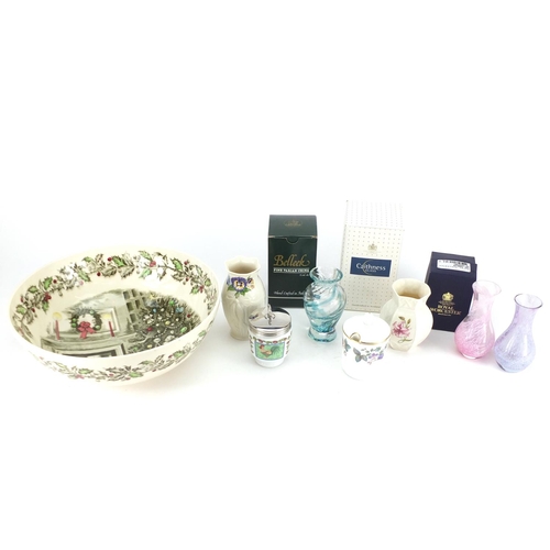 367 - China and glassware including a Johnson Brothers Christmas pattern fruit bowl, Caithness vases and B... 