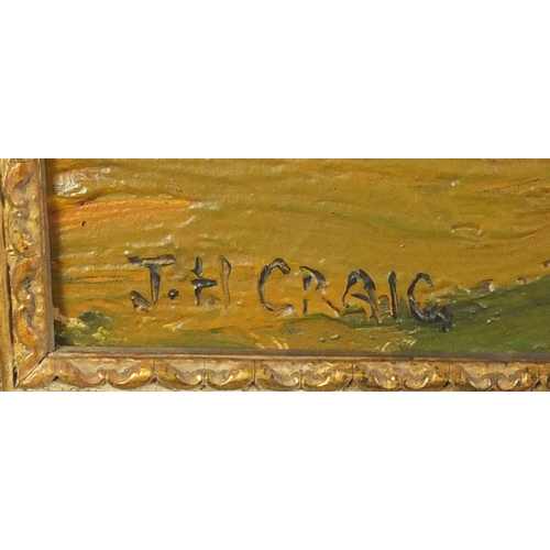 2301 - Female herding cattle, oil on board, bearing a signature J H Craig, framed, 61cm x 42cm