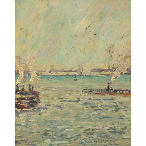 2256 - Dieppe Port, impressionist oil on board, bearing an indistinct signature possibly G Loiger and inscr... 