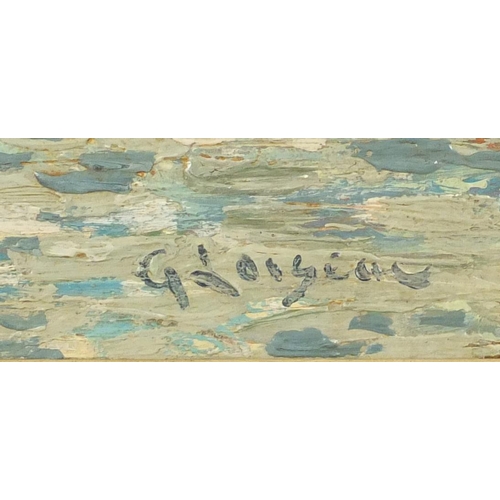 2256 - Dieppe Port, impressionist oil on board, bearing an indistinct signature possibly G Loiger and inscr... 