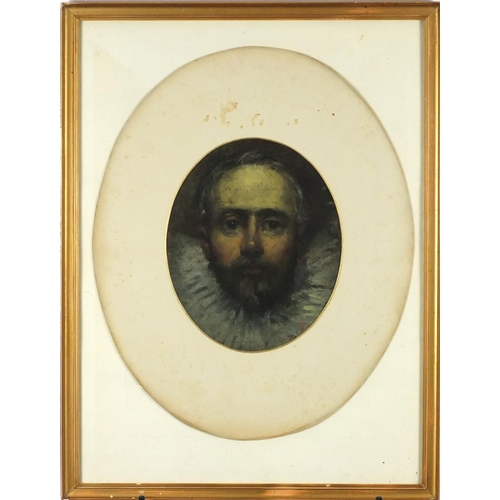 2436 - Portrait of a gentleman, Old Master style oval oil, bearing a monogram TO, mounted and framed, 28.5c... 