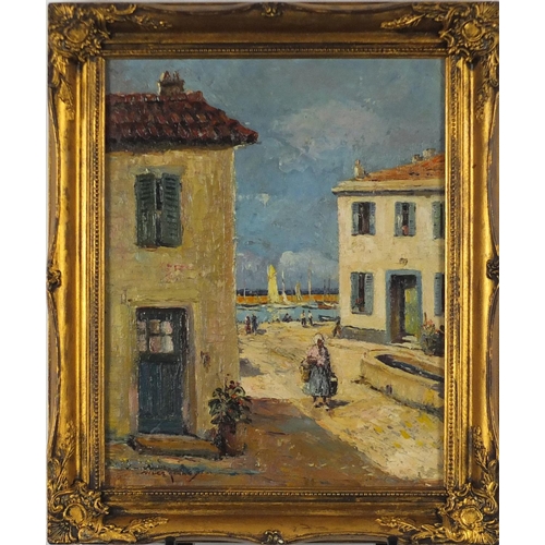 2212 - Manner of W Lee Hankey - Saint-Tropez, oil on board, inscribed verso,  mounted and framed, 37cm x 29... 