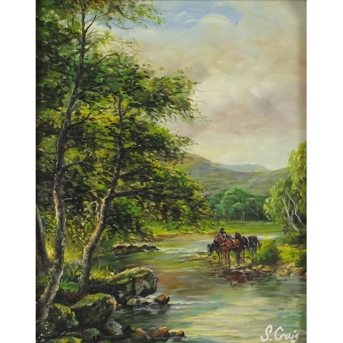 2334 - S Craig - Horses in landscapes, pair of oil on canvases, framed, each 24.5cm x 19cm