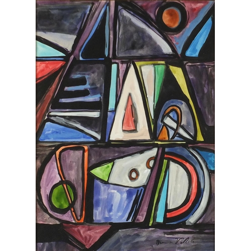 2085 - Abstract composition, watercolour bearing an indistinct signature possibly Velole, framed, 55cm x 39... 