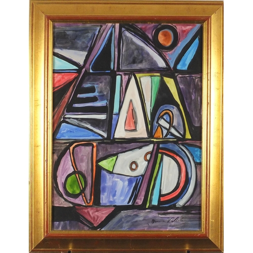 2085 - Abstract composition, watercolour bearing an indistinct signature possibly Velole, framed, 55cm x 39... 