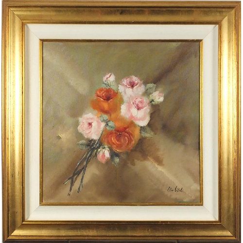 2400 - Elio Vitali - Still life roses, continental school oil on canvas, inscribed verso, framed, 49cm x 49... 