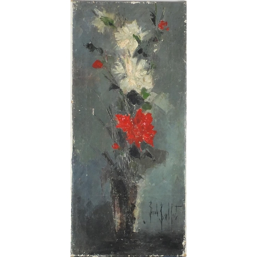 2175 - Still life flowers in a vase, oil on canvas, bearing a signature Bernard Buffet, unframed, 66cm x 30... 