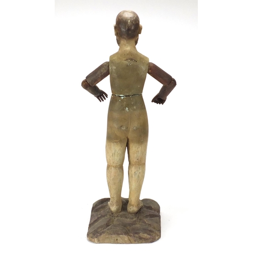 2259 - Hand painted carved wooden mannequin, 68cm high