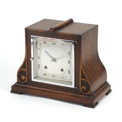 2234 - Art Deco oak Empire striking mantel clock with silvered dial and Roman numerals, 21.5cm high