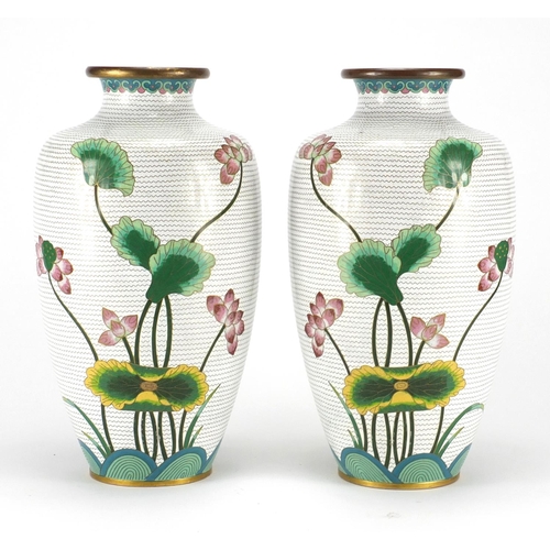 2316 - Large pair of Chinese cloisonné vases enamelled with flowers, each 32.5cm high