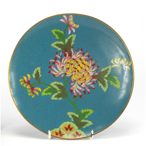 2323 - Chinese carved soapstone brush washer and a cloisonné plate, enamelled with flowers, the largest 25c... 