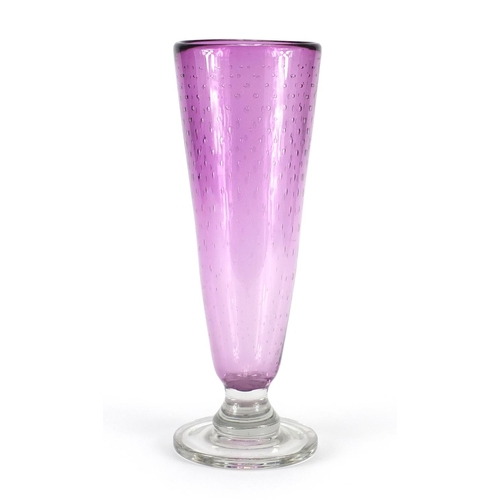 2257 - Large purple art glass vase with controlled bubbles, 38cm high