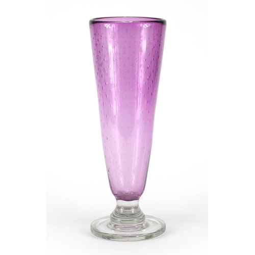 2257 - Large purple art glass vase with controlled bubbles, 38cm high