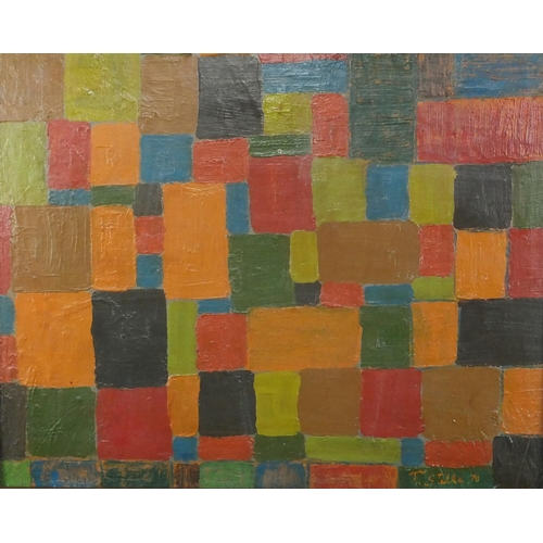 989 - Abstract composition, squares and rectangles, oil on board, bearing a signature S Stella, framed, 53... 