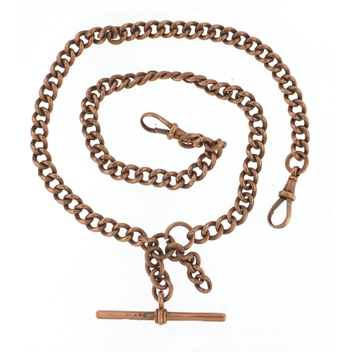 676 - 9ct rose gold watch chain with T-bar, 44cm in length, approximate weight 45.0g