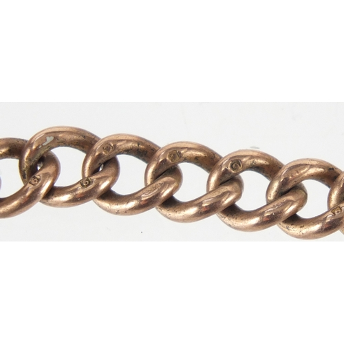 676 - 9ct rose gold watch chain with T-bar, 44cm in length, approximate weight 45.0g