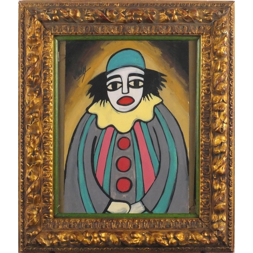 2550 - Portrait of a clown, Irish school gouache, bearing a signature Markey, 24.5cm x 18cm